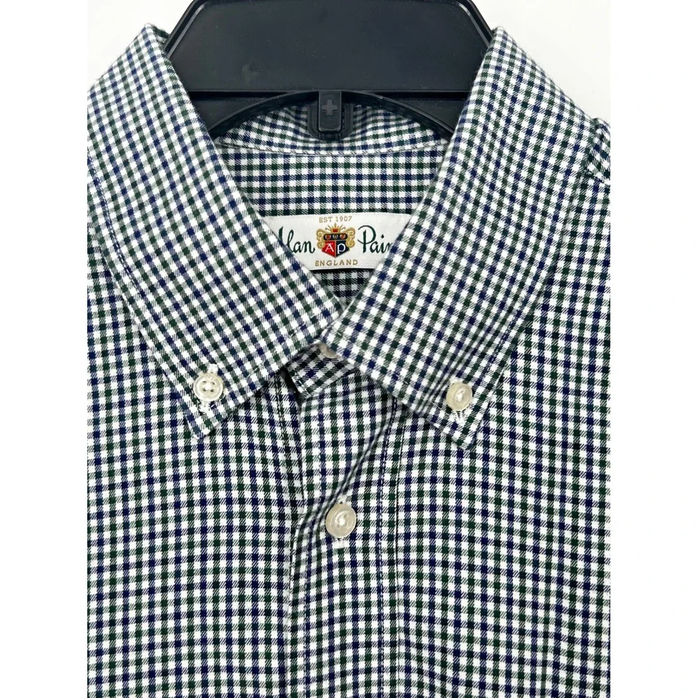 Alan Paine Mens Button Down Shirt Blue Green Long Sleeve Size Medium - CJ - Picture 5 of 10